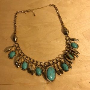 Antique gold turquoise statement necklace